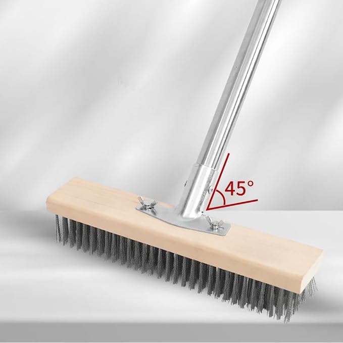 Heavy Duty Floor Scrubber,Deck Brush with Long Handle,56L''×12W Stainless Steel Wire Scrub Brush, Stiff Metal Bristle Scrubber Broom for Deck, Concrete, Patio Floor Cleaning Moss Removal