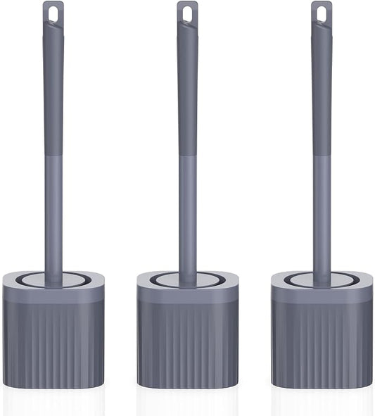 Toilet Bowl Brush and Holder, 3 Pack Compact Toilet Brush Set with Nylon Bristles Toilet Brush Hidden Scrubber Brushes for Bathroom Cleaning—Blue