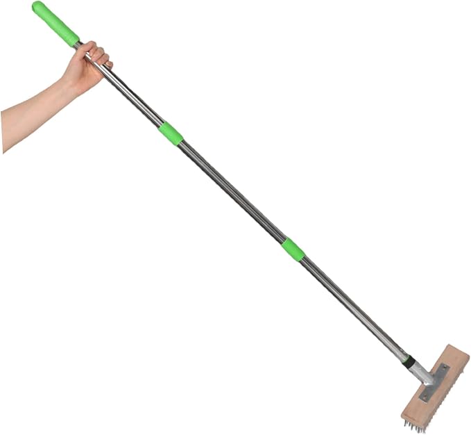 Long Handle Scrub Brush Stiff Bristle Stainless Steel Brush for Outdoor Cleaning for Concrete Pool Surfaces Removes Moss Tough Stains
