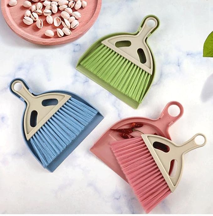 SOUJOY 6 Pack Small Dustpan and Brush Set, Whisk Broom and Dust Pan with Handle, Nesting Tiny Cleaning Broom, Mini Hand Broom and Dustpan Set for Table, Desk, Keyboard, Cars and Pet Nest