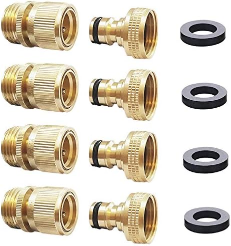 HQMPC Garden Hose Quick Connect Solid Brass Quick Connector 3/4 inch GHT (4 Sets)