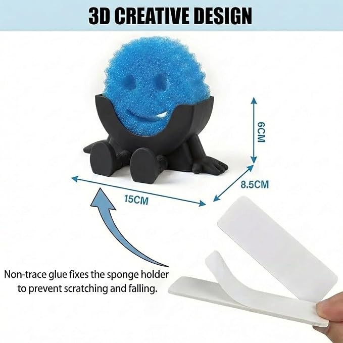 Creative Drainage Sponge Holder: Traceless Glue, 3D Printed Funny Kitchen Sink Holder, Keeps Sponge Dry – for Scrub Daddy (1, Black)