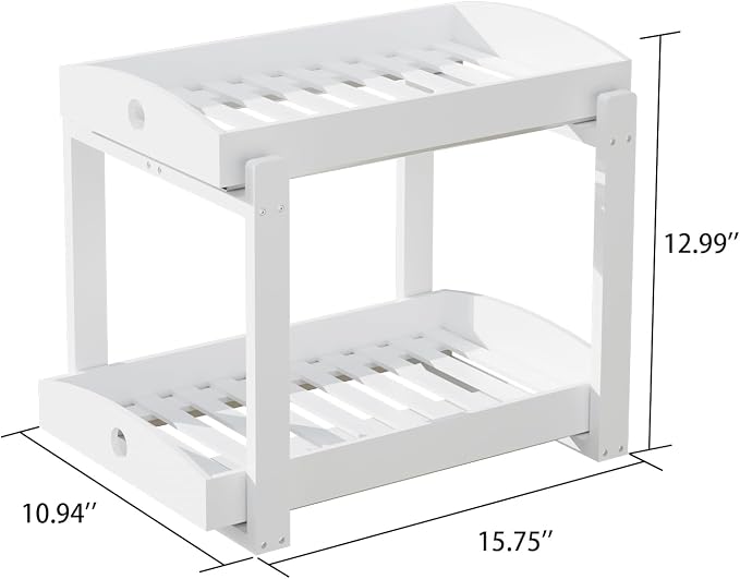 APRTAT 2 Pack Under Sink Organizer, Bamboo Wooden 2-Tier Pull-Out Storage with Sliding Drawers for Kitchen and Bathroom Cabinets, Easy Installation (White)