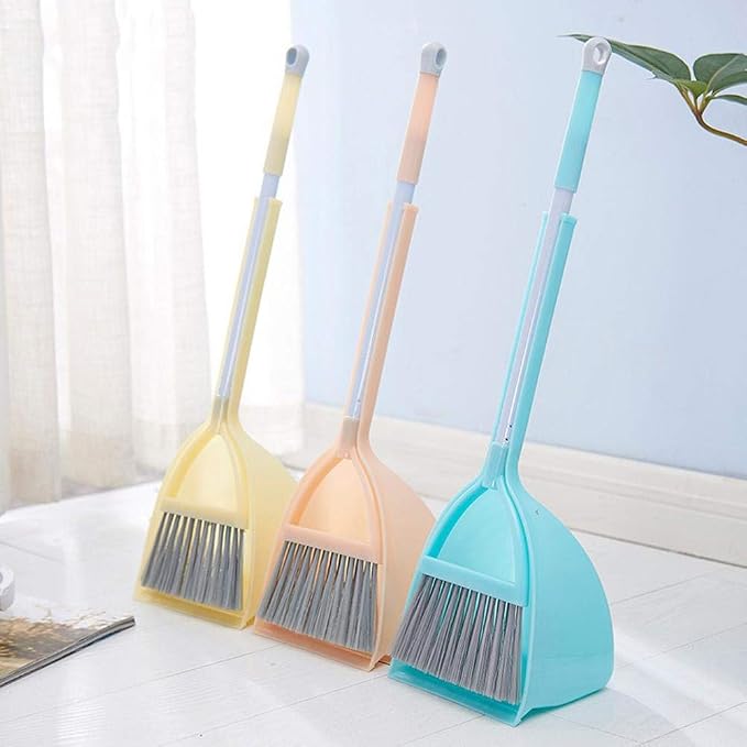 Mini Broom with Dustpan for Kids,Little Housekeeping Helper Set (Light Yellow)