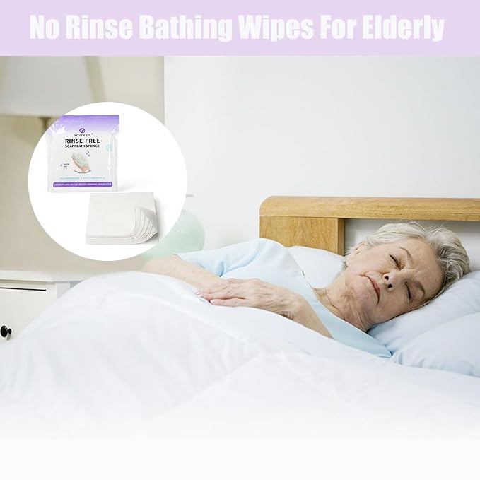 HYGIENJOY-21% Larger Rinse Free Bath Sponges for Adults-Disposable No Rinse Bathing Wipes-Soap Infused,Dry Shower Wipes for Elderly,Camping,Post Surgery Must Haves,(Lavender 25 Counts）