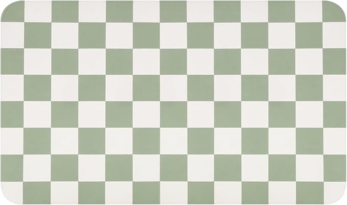 CooRug Checkered Dish Drying Mat, 16" x 24", Green | Absorbent, Leak-Proof, Non-Slip, Heat Resistant, For Kitchen Counter & Coffee Bar, Eco-friendly Materials, Easy to Clean