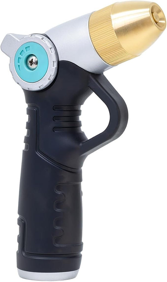 QUOBAS Garden Hose Nozzle Sprayer, Heavy Duty Metal Water Garden Nozzle | Brass Nozzle with Thumb Control, 3 Watering Patterns, Jet Hose Sprayer for Car Wash, Driveway, Patio Cleaning & Garden