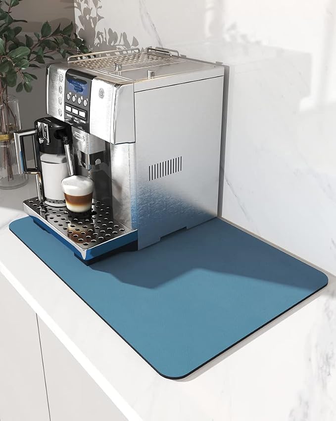 AMOAMI-Coffee Mat Hide Stain Rubber Backed Absorbent Dish Drying Mat for Kitchen Counter-Coffee Bar Accessories Fit Under Coffee Maker, Espresso Machine, Pot, Dish Rack