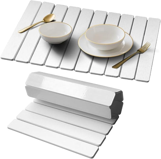 Stone Drying Mat for Kitchen Counter, Quick Diatomaceous Earth Mats for Dishes, 24"L x 16" W Super Absorbent Fast-Drying Collapsible Countertop Stone Mat (White, 24" x 16")