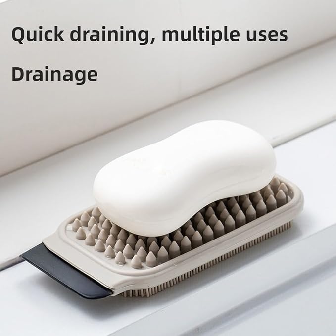 3-in-1 Silicone Dish Sponge-Food-Grade BPA-Free Cleaning Brush with Dual-Sided Comb&Scraper,Hanging Hole for Easy Storage,Fast-Dry Reusable Kitchen Gadget for Dishes/Fruits/Vegetables (Grey 1PCS)