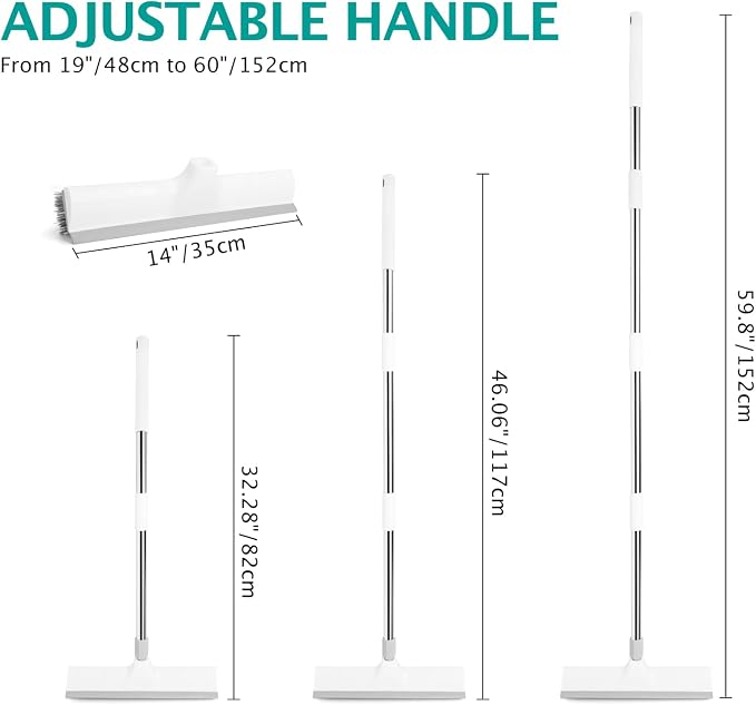 2-in-1 Floor Scraping Brush, 59.8" Long-Handled, White | Adjustable Floor Brush,Suitable for Kitchen,Bedroom, Shower Room,Floor,Tile Patios,Outdoor Patio,Terrace