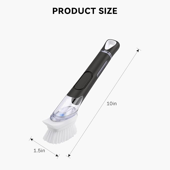 SetSail Dish Brush with Soap Dispenser, Stiff Bristles with Built-in Scraper Dish Scrubber with 3 Pack Replaceable Brush Head Dish Scrub Brush with Non-Slip Handle for Kitchen Sink, Dishes, Pans, Pot