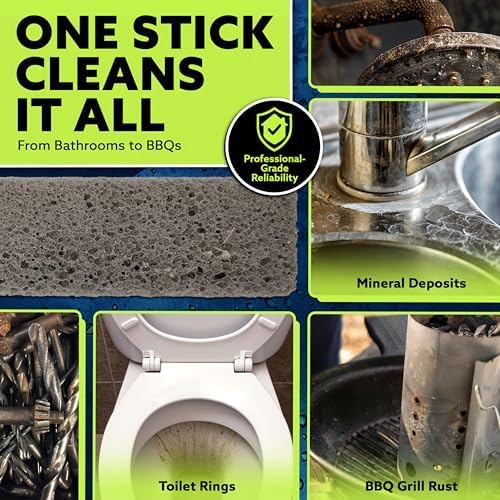 PUMIE Pumice Stone Toilet Bowl Cleaner (4-Pack) - Toilet Pumice Stone with Handle - Heavy Duty Scouring Stick for Rings, Bowls, Hard Water Stains, Lime, Rust, Sink - Includes Handle for Easy Use