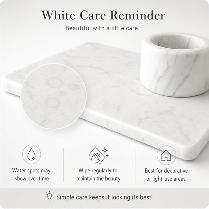 2PCS Water Absorbing Stone Drying Tray for Kitchen Counter & Bathroom Sink, Diatomite Faucet Splash Guard, Soap Dispenser Rack & Sponge Holder Caddy Organizer, Marble White (Printed Pattern), 9"x 3.5"
