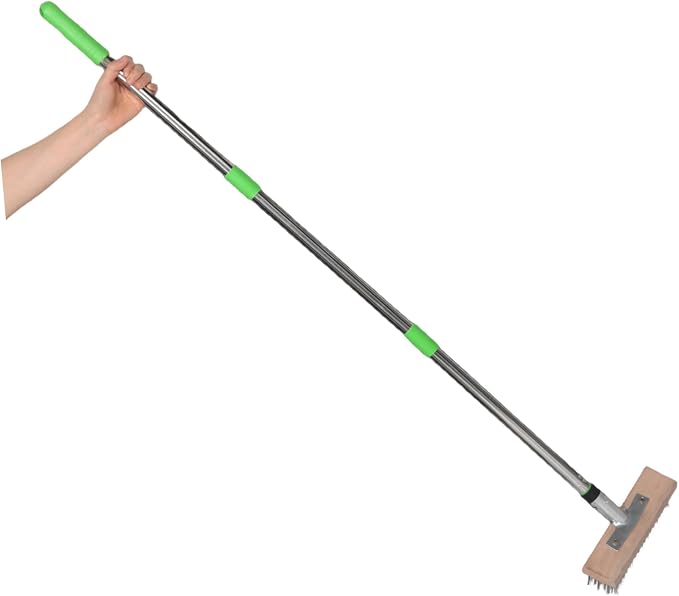 Kisangel Stainless Steel Moss Scrub Brush Heavy Duty Long Handle for Outdoor Cleaning of Patios Decks and Concrete Durable Hard Bristle Design for Tough Stains