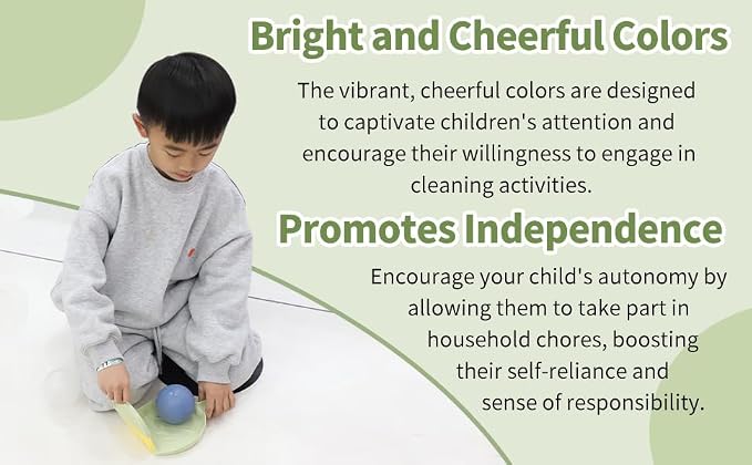 Midoneat Kids Cleaning Toy Set, Mini Child Broom, Mop and Dustpan, Little Housekeeping Helper Set ,Pretend Home Cleaning Play Set for Toddler Height 75-115cm,6pcs (Green)