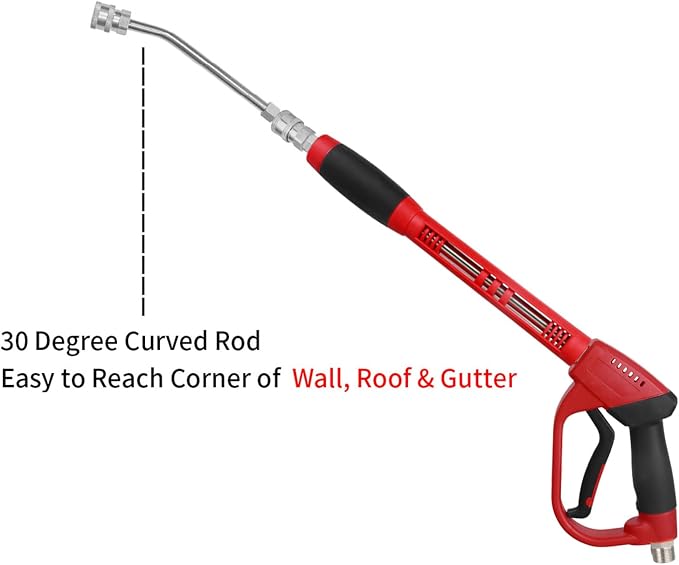 Upgraded Pressure Washer Gun with Extension Replacement Wand, M22 Fitting,7 Inch 30 Degree Curved Rod, 5 Nozzle Tips, 5000 PSI, 47 Inch
