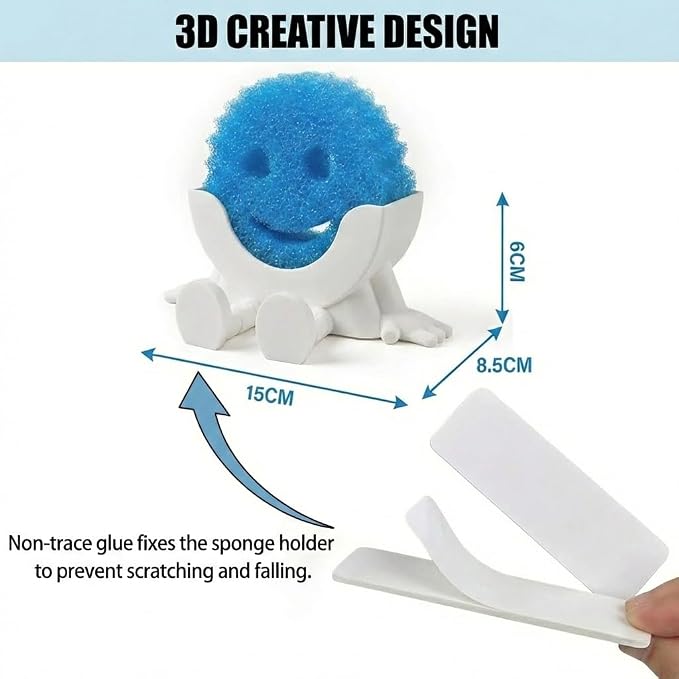 Creative Drainage Sponge Holder: Traceless Glue, 3D Printed Funny Kitchen Sink Holder, Keeps Sponge Dry – for Scrub Daddy (1, White)