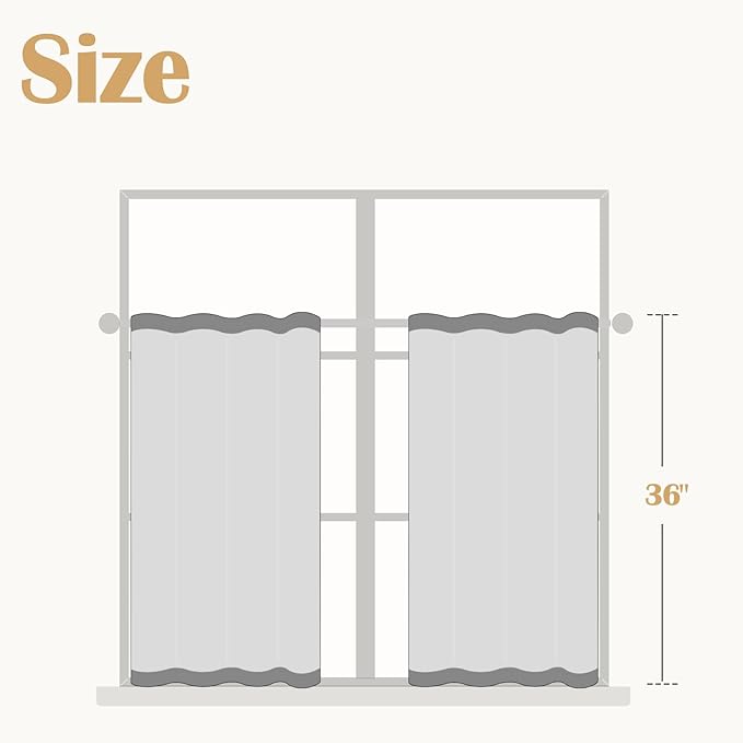 jinchan Linen Tier Curtains with Lined, 26x36, 2 Panels, Natural | Light filtering, rod pocket, cafe curtains, machine washable, small window treatment, cottage style, kitchen, laundry room