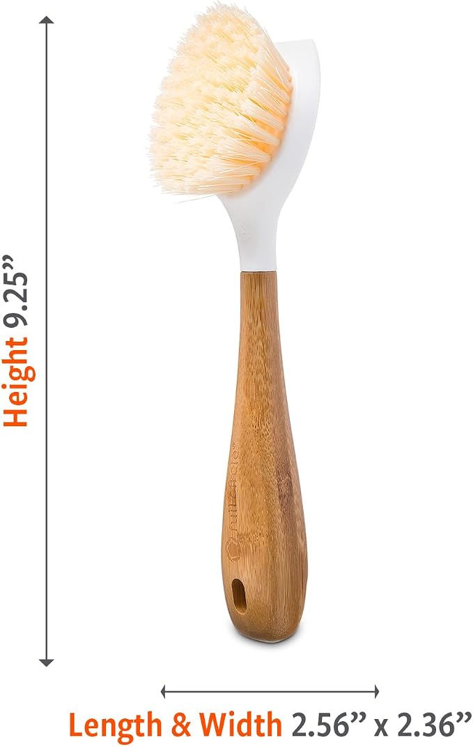 Full Circle Daily Dish Brush -Bamboo Handle Dish Brush –Sustainable Kitchen Cleaning with Tough Bristles -Natural Dish Scrubber, Nonstick & Cast Iron Cleaner-Long Handle Brush for Dishes, Pots, & Pans