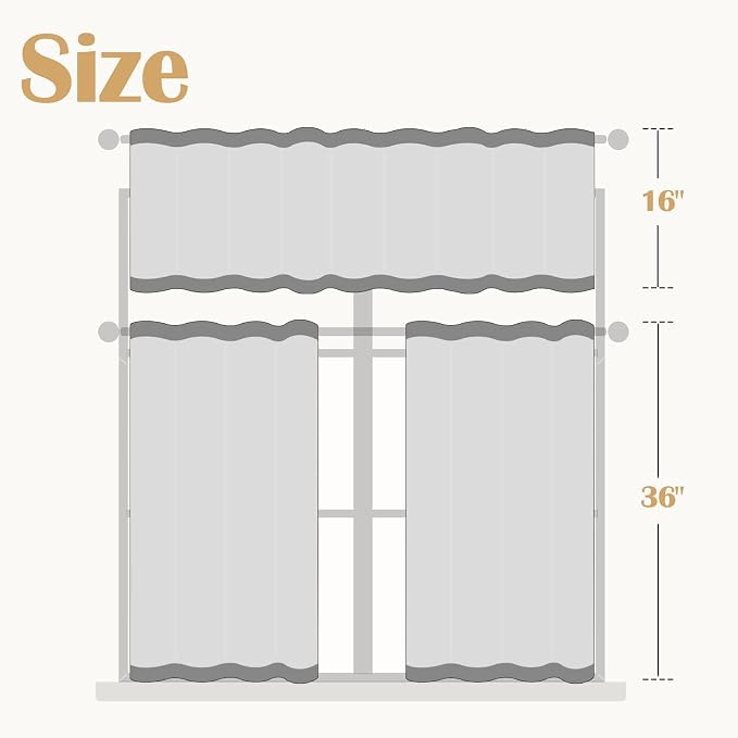 jinchan Lien Tier Curtains and Valances, 26x36, 3 Panels, Natural | Light filtering, rod pocket, cafe curtains, farmhouse, machine washable, small window decor, bathroom, laundry room, RV