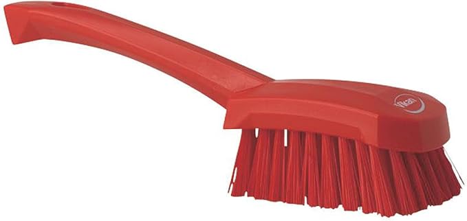 Vikan - 41924 Heavy Duty Sweep Hand Brush, Short-Handled Cleaning Brush and Scrubber, Polypropylene, Polyester Stiff Bristle, 10 Inch, Red