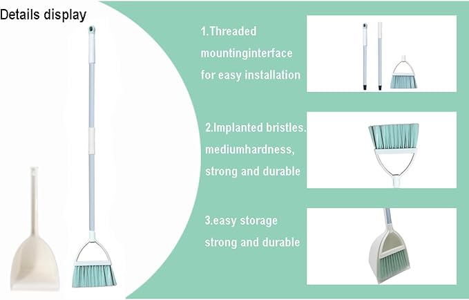 Mini Broom with Dustpan for Kids,Little Housekeeping Helper Set (White+Green)