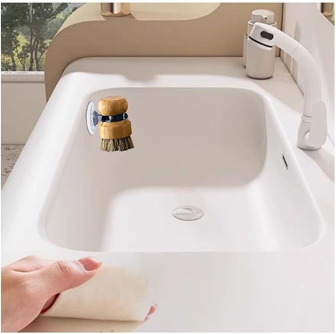 Soap Dispensing Palm Brush Holder for Kitchen Brush Dish Brush with Soap Dispenser Pot with a Traceless Suction Cup (Open Brush Holder)