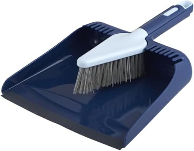 Casabella Wayclean Handheld Angled, Medium, Grey Dustpan and Brush Set, Green and Taupe