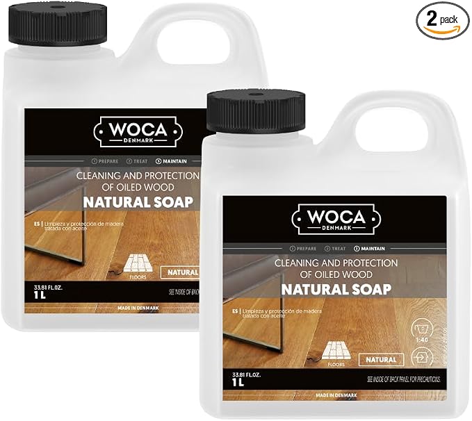 WOCA Denmark Natural Soap Bundle - 2x(1L) -Concentrated Cleaner for Oil-Treated Hardwood Floors, Furniture, Millwork, Cutting Boards, and Countertops.