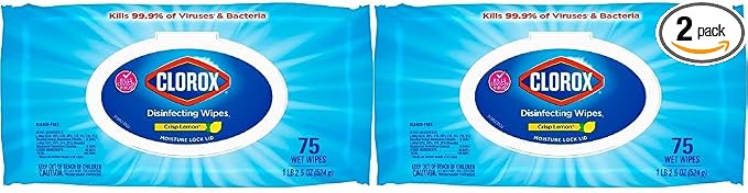 Clorox Disinfecting Cleaning Wipes Flex Pack, Bleach Free, Crisp Lemon, 75 Count (Pack of 2)