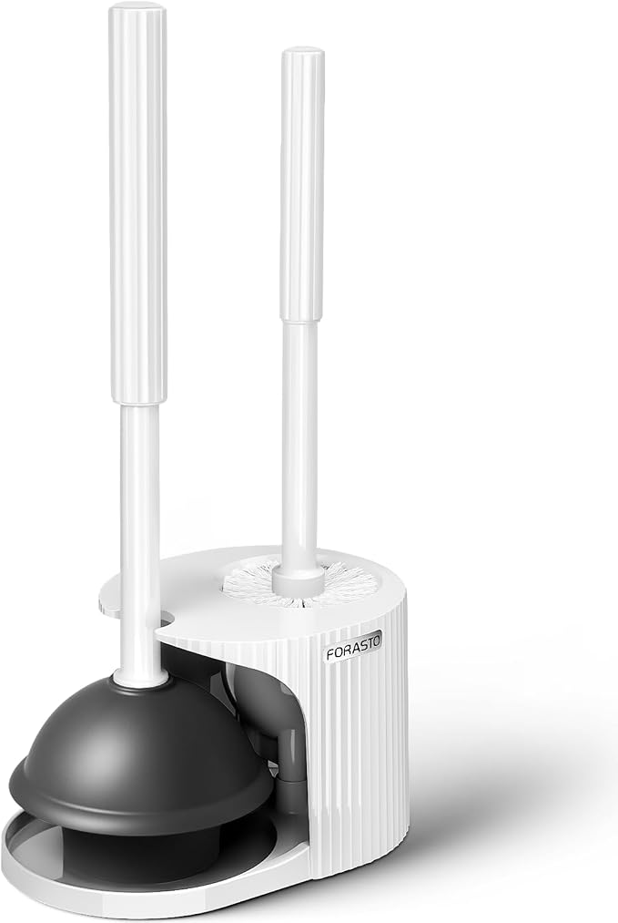 FORASTO 2in1 Toilet Brush & Plunger Set, Bathroom Essentials for Apartment | extended handle plunger, toilet bowl brush, bathroom decor & accessories for home essentials, new home cleaning tools
