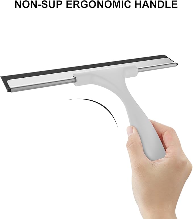 SetSail Squeegee for Shower Glass Door, 10 Inches, Grey | Stainless Steel Squeegee for Shower Glass Door, All-Purpose Window Squeegee for Shower Mirror Bathroom Car Window Cleaning