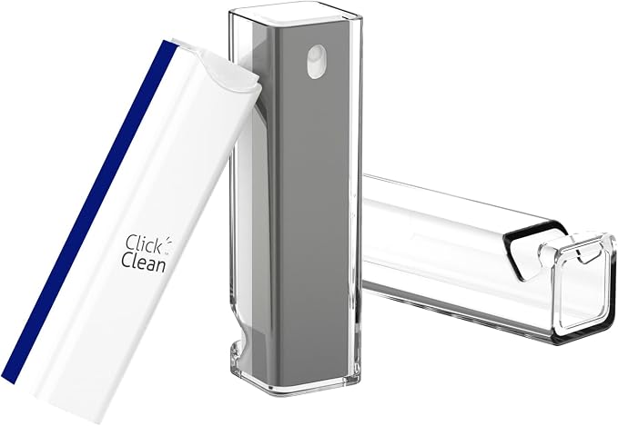 CLICK CLEAN Screen Cleaner Spray with Phone Stand Case & Microfiber | 2-in-1 Cleaner & Phone Stand, Streak-Free Cleaning, Gentle Formula, For Phone Laptop Tablet Screens, Grey & Dark Blue, 0.5oz