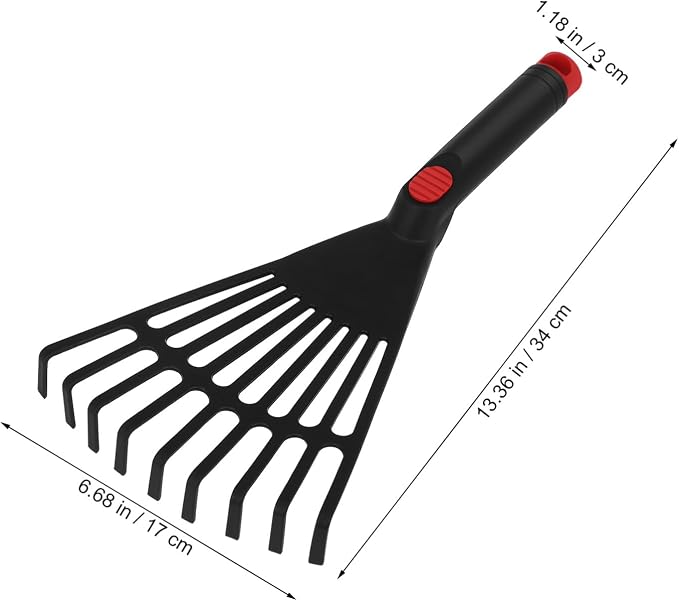 UKCOCO Small Plastic Leaf Rake for Gardening, Garden Hand Rake with Handle, Lightweight Plastic Gardening Tool for Flower Beds and Yard Cleanup, Black, 13. 4 Inch