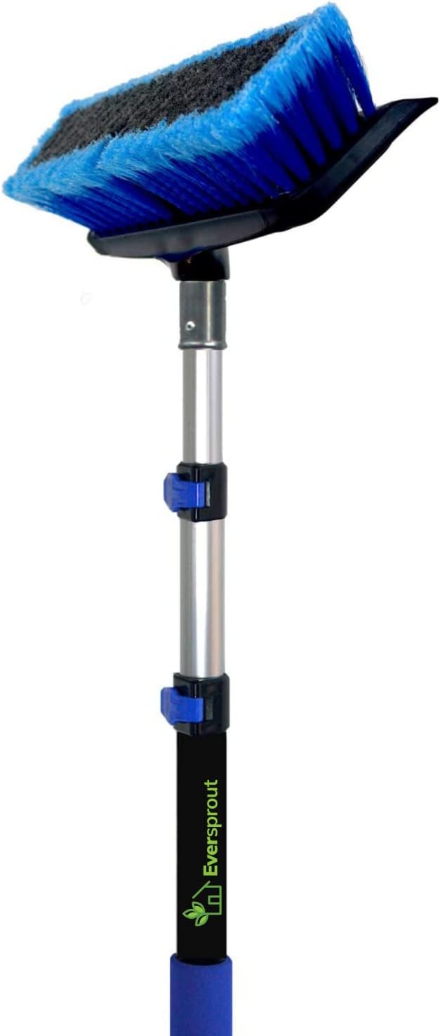 EVERSPROUT Scrub Brush, 1.5 to 3ft Pole, Rubber Bumper, No-Scratch | For Cars, Trucks, RV, Boats, Driveways, Decks, Patios, Decks, House Siding, 8-10ft Standing Reach, Non-Slip Grip, Lightweight
