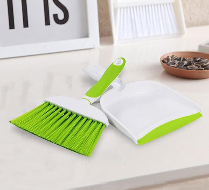 Mini Broom and Dustpan Set-Mini Whisk Set for Desk, Housekeeping, Office, Kitchen, Pet Nest, etc.,Daily Cleaning Necessity Plastic Mini Dustpan Set (Green)