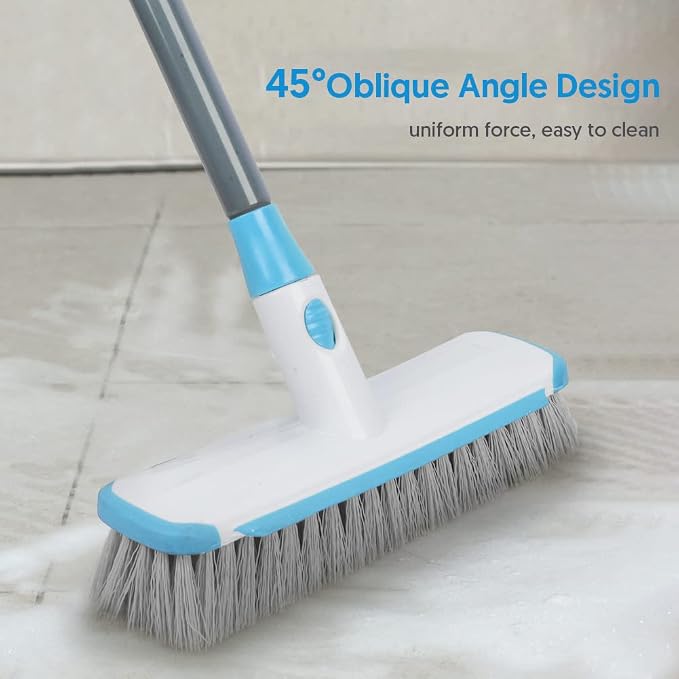 Floor Scrubber with Long Handle, 2 in 1 Scrubbing Brush Stiff Bristle Shower Cleaning Brush for Bathroom, Kitchen, Tub, Carpet, Grout, Tile(Blue)
