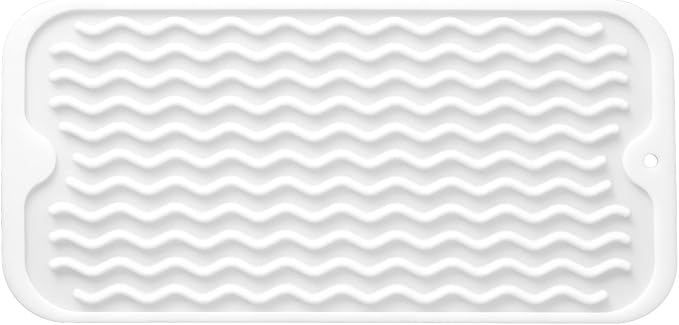 Silicone Dish Drying Mat for Multiple Usage, Easy clean, Eco-friendly, Heat-resistant Dish Drainer Mat for Kitchen Counter,Sink,Refrigerator or Drawer liner (12" x 6", White)