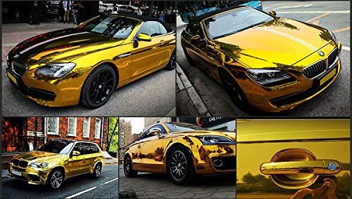 DIYAH Gloss Chrome Mirror Vinyl Car Wrap Sticker with Air Release Bubble Free Anti-Wrinkle 12" X 60" (1 FT X 5FT) (Golden)