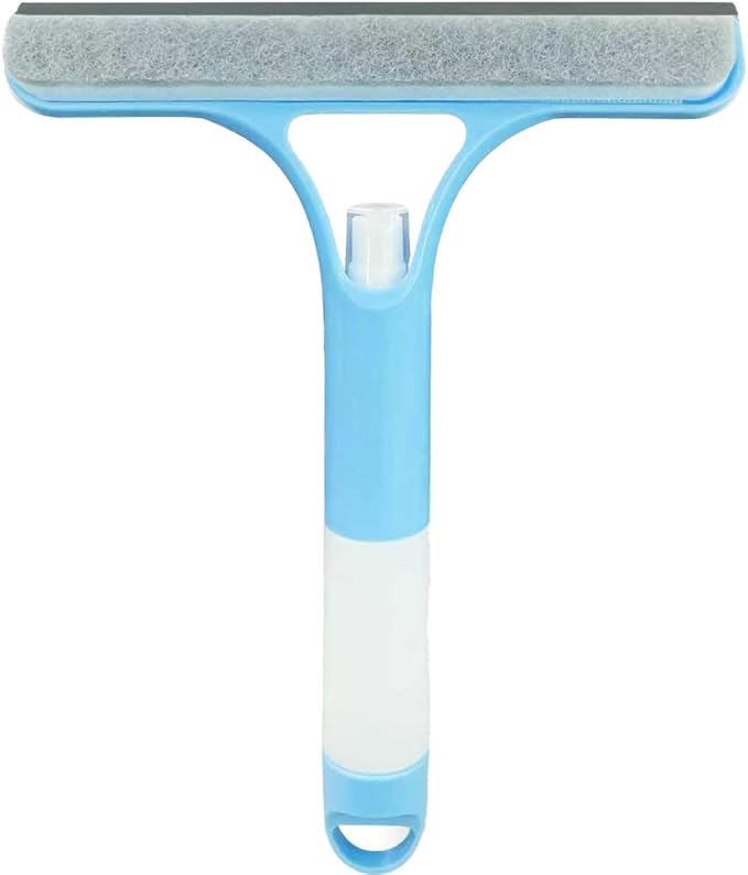 3 in 1 Window Cleaning Scraper,All-Purpose Spray Window Squeegee Cleaner Tool,for Glass Doors for Windows Glass, Mirrors Scraper, Brush (Blue)
