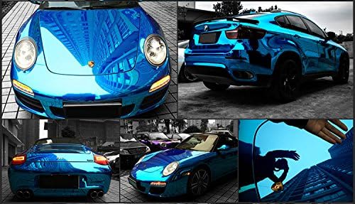 DIYAH Gloss Chrome Mirror Vinyl Car Wrap Sticker with Air Release Bubble Free Anti-Wrinkle 12" X 60" (1 FT X 5FT) (Blue)