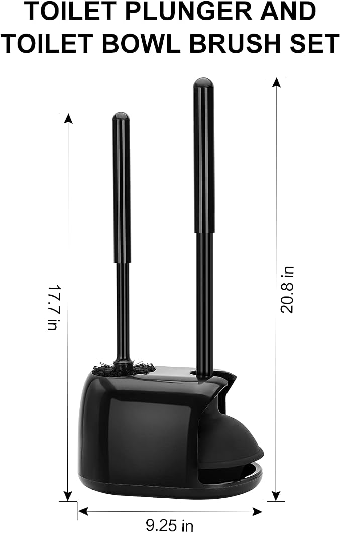 SetSail Toilet Brush and Plunger Set, 3 Pack Toilet Plungers for Bathroom with Holder Heavy Duty Toilet Bowl Brush and Holder Hidden for Deeply Cleaning - Black