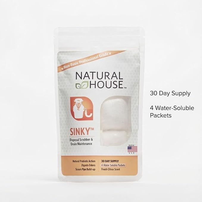 Natural House Sinky - Probiotic Garbage Disposal & Drain Cleaner Pods - Breaks Down Grease - Citrus Scent - Septic Safe - 4 Pack