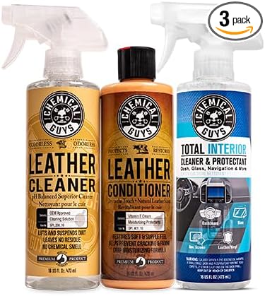 Chemical Guys, Leather Cleaner, Conditioner & Total Interior Bundle, 16 oz | Leather cleaner and conditioner plus Total Interior for seats, dashboards and trim, a full interior care set