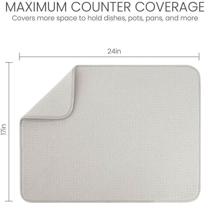 Bellemain XL Dish Mat Microfiber Dish Drying Mat, Super absorbent (Light Grey, 17" x 24")