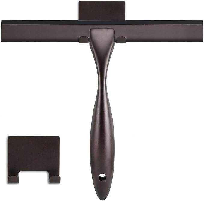 NETANY Shower Squeegee, 14-Inch Bronze Squeegee, All-Purpose Stainless Steel Squeegee for Bathroom, Shower Doors, Mirrors, Tiles and Car Windows - 100% Streak Free