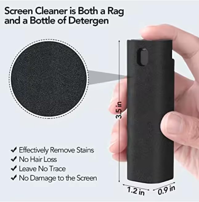 Screen Cleaner Spray Kit – 3-in-1 Detachable Design with Built-in 10mL Spray Bottle, Microfiber Cloth & Protective Shell – for Phone, Tablet, Laptop, Car Display & Touchscreens