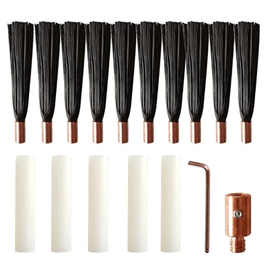 M6/M8/M10 Brush Set for MIG/TIG Weld Cleaner Stainless Steel Polishing Electrolytic Processor，10pcs Brush + 1pcs Brush HEAD Connector (Copper, M8)
