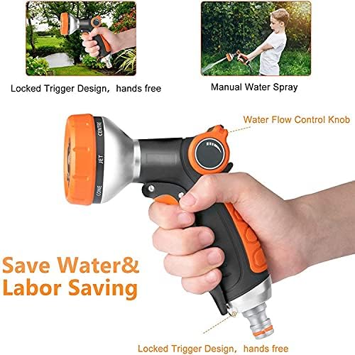 Garden Hose Nozzle Heavy Duty, High Pressure Adjustable 8 Patterns | Metal Water Hose Nozzle Volume Control Valve Attachment Hose Sprayer Nozzle for Outdoor Garden Watering Car Washing